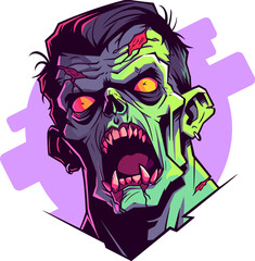 Zombie head, perfect for Happy Halloween holiday decoration or horror-themed content. Flat vector illustration.