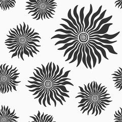 Flower seamless pattern. Flowers with petals isolated on white background. Minimalistic floral graphic print. Vector black and white flower vector background. - 786188548