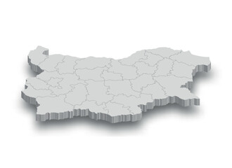 3d Bulgaria white map with regions isolated
