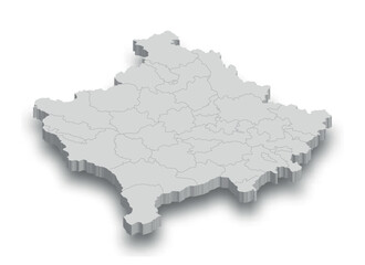 3d Kosovo white map with regions isolated