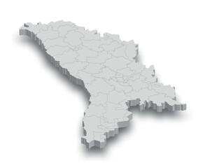 3d Moldova white map with regions isolated
