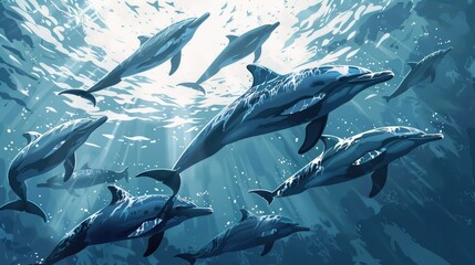 A collection of dolphins swimming