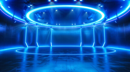 Digital Neon Backdrop Podium for Product Showcase in Modern Setting
