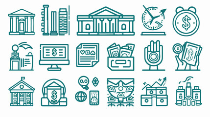 Money and commerce icons thin line set