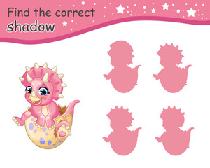 Find correct shadow of baby triceratops pink in egg vector