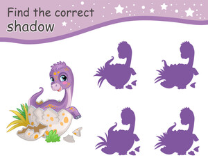 Find correct shadow of purple dinosaur vector illustration