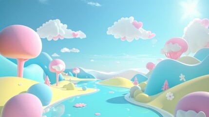 3D landscape C4D cartoon cute style background material