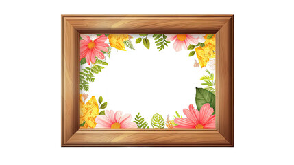 Vintage wooden frame hanging on wall with empty space and floral art, isolated on transparent background. Generative AI