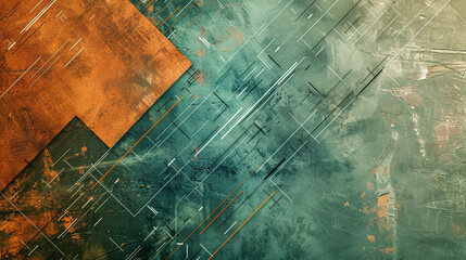 Organic technology feel in olive and rust abstract with teal digital mesh. - obrazy, fototapety, plakaty