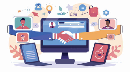 Online contracts business people handshaking. Persons