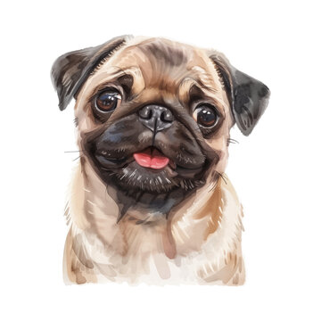 pug dog watercolor good quality and good design