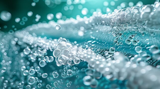 a nanotechnology-enabled water filtration system showing the layers of nanofibers trapping contaminants. The focus is on the microscopic level of filtration