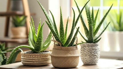 Aloe vera plants potted indoors