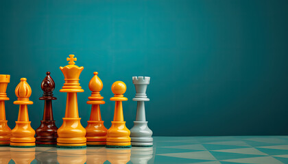 Strategic Chess Pieces: A Powerpoint Cover Page Depicting the Essence of Strategy and Planning - obrazy, fototapety, plakaty