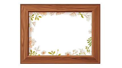 Vintage wooden frame hanging on wall with empty space and floral art, isolated on transparent background. Generative AI