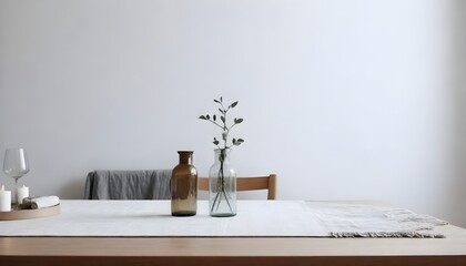 Clean Aesthetic Scandinavian style table with decorations. Zen. Spiritual	
