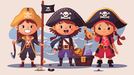 Pirate kids rascals girls and boys in hats - obrazy, fototapety, plakaty