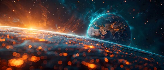Global Connectivity: A Cosmic Perspective. Concept Space Exploration, Technological Advances, International Cooperation, Future Possibilities - obrazy, fototapety, plakaty