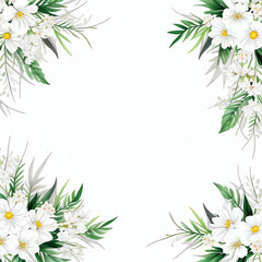 Watercolor green leaves frame background. 