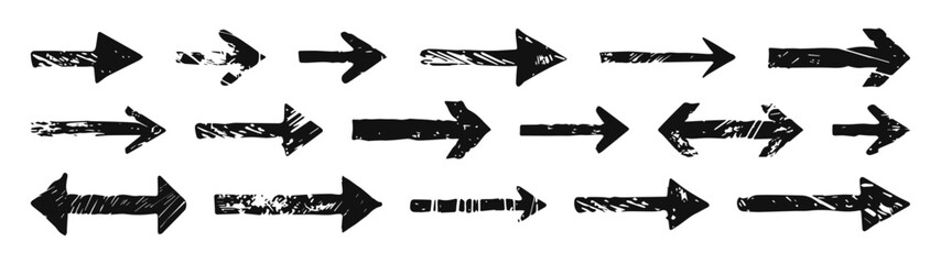 Set of hand drawn direction arrow icons. Graphic vector elements for web, poster, flyer, business cards.