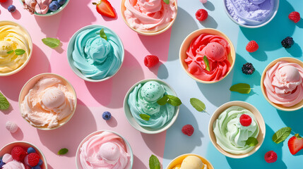 Scoops of Joy: High-Angle Shot of Vibrant Ice Cream Selection - obrazy, fototapety, plakaty