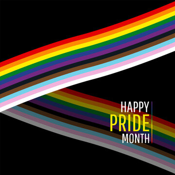 Inclusive Pride Background with Progression Pride Flag Colours. Rainbow Stripes Wallpaper with signs