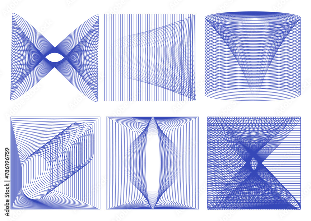 Aufkleber Set of swiss design elements with square composition of blue abstract blend line. Abstract pattern shape. Vector wave background.