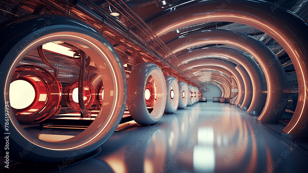 Wall mural glowing futuristic fantasy tunnel abstract background path of the future