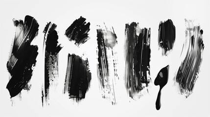 Black and white makeup brush strokes on white background.