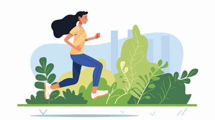 Runner woman person running fast in summer park. 