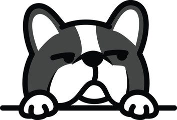 Funny french bulldog looking sideways cartoon, vector illustration