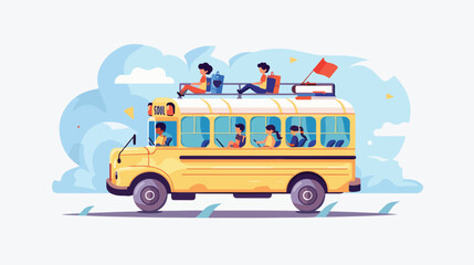 School bus with driver and kids riding
