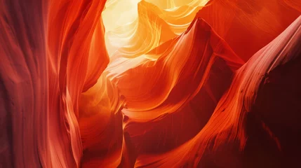 Poster A canyon with a red wall and a yellow sun shining through it © tope007
