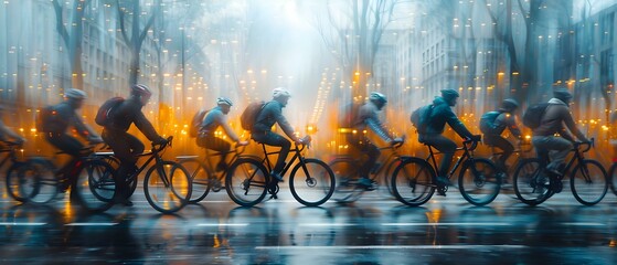 Urban Rhythm: Cyclists in Motion. Concept Cycling Culture, Urban Landscapes, Dynamic Street Scenes, Fitness Lifestyle, Motion Photography