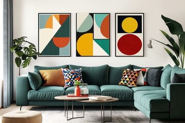 Modern Living Room Featuring Stylish Art Posters and Vibrant Decor
