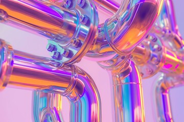Modern Art Installation Featuring Colorful Reflective Pipes in a Neon Hues Setting - obrazy, fototapety, plakaty