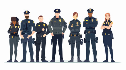 Security and police officers standing. Flat style illustration