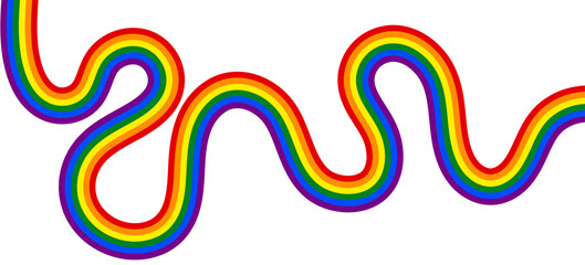 Abstract rainbow background. Abstract wavy stripes way of Pride flag colors isolated on transparent background. Pride month banner. Vector illustration