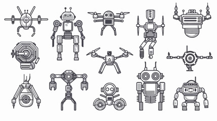 Set of robotics. Civilian industrial and military rob - obrazy, fototapety, plakaty