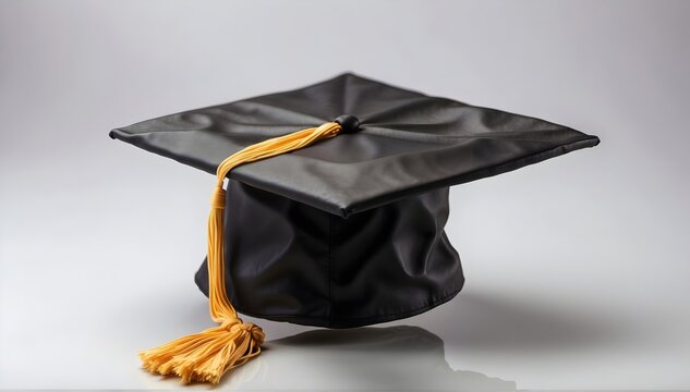 A graduation cap with a yellow tassel, isolated on grey background , symbolizing academic achievement and the completion of studies - Powered by Adobe