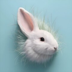 Obraz premium On a soft blue backdrop, a white rabbit ear. Sunday is Easter. 3D illustration