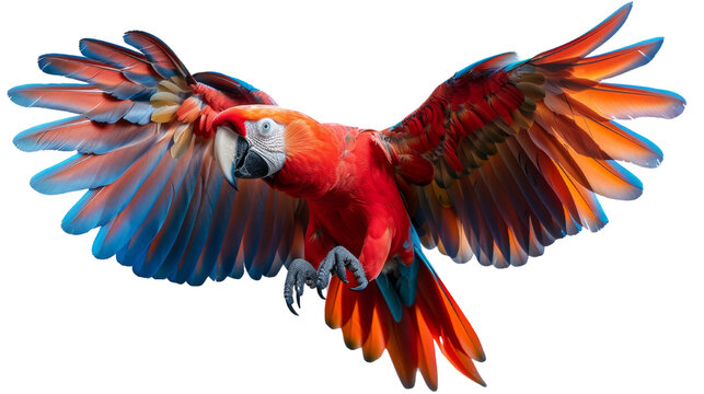  Flying Scarlet Macaw Parrot on Transparent Background