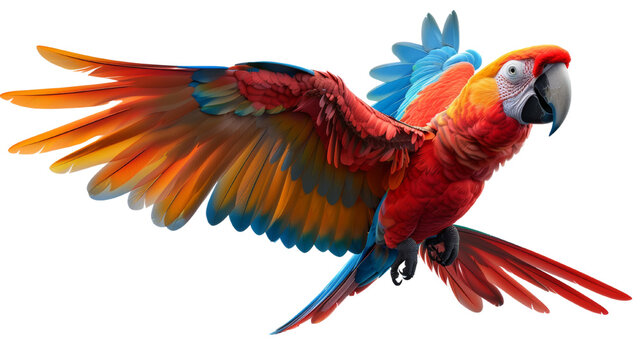  Flying Scarlet Macaw Parrot on Transparent Background