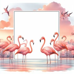 Tranquil Flamingo Flock at Sunset Waterscape