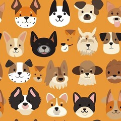 Cute dogs head seamless patterns, texture, background.