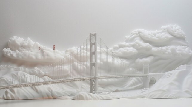 3D rendering of the Golden Gate Bridge made of clouds