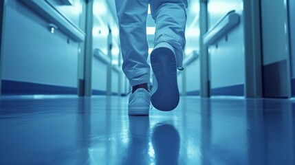 Obraz premium Silhouettes of doctors in the corridor of a modern hospital