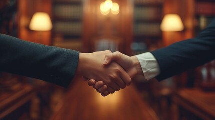 Business partnership and money corruption creative concept. Portrait of business people in suits isolated on black background. Businesswomen exchanging handshake. - obrazy, fototapety, plakaty