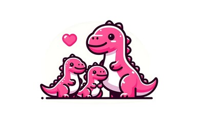 Loving Dinosaur Family Portrait: Pink Dinosaurs with a Heart, Joyful and United