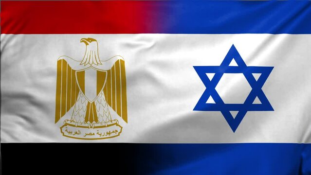 Waving Combined Flags of Israel and Egypt Video Background. Realistic Slow Motion Animation in 4K Loop. Concept of Iran and Israel Tension, Unity, Peace, and Relationship